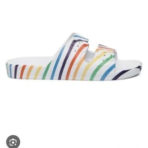 Freedom Moses Rainbow Stripe Slides Two Strap